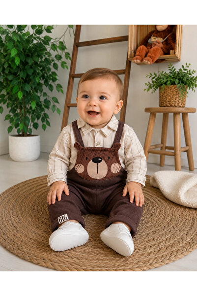 hümabebe Seasonal 2-Piece Baby Boy Set with Teddy Bear Figure, Linen Shirt an...