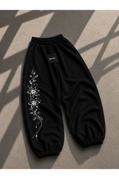 BALİNA Long Flower Detaylı Baggy Unisex Eşofman Altı