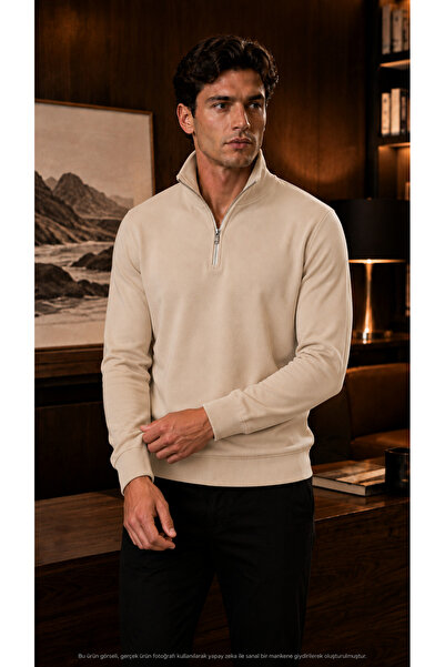 caddekombin Men's Smart Casual Half-Zip Stand Collar Cotton Casual Stylish Sw...