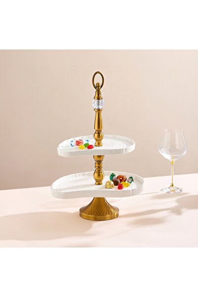 Malooki 2-tier porcelain tiered platter, gold structure with crystal, 48 cm