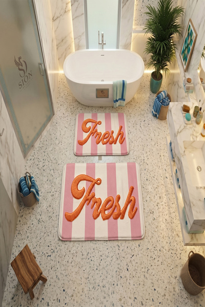 SionFabric Yıkanabilir Saçaksız Kaymaz Dot Taban Yumuşak Desenli Banyo Paspas...