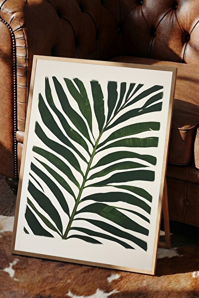WhitePrintt Minimalist Yaprak Desenli Dekoratif Duvar Tablosu Ahşap Çerçeveli...