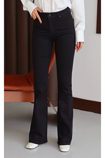 Clothes Fast Pantaloni de damă BLACK STONE, cu talie înaltă, cu detalii din p...