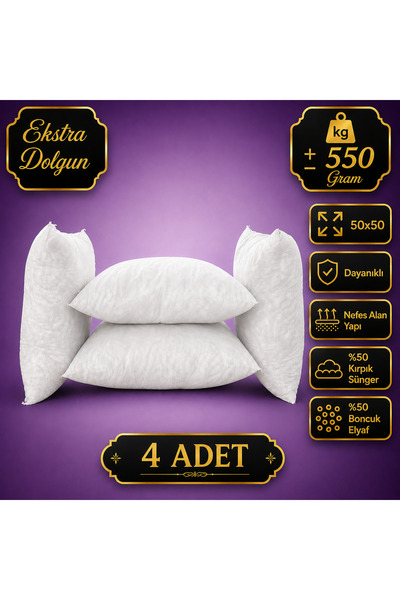 4 Adet 50 x 50 cm Kırpık Sünger / Boncuk Elyaf Karışımı Kırlent İçi