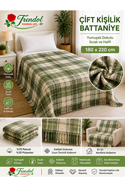 Genel Markalar Çift Kişilik Battaniye 180x220 cm – %70 Pamuk %30 Polyester – ...