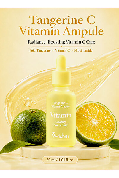 9WISHES Tangerine C Vitamin Ampule 30ml – Vitamin C Face Serum with Jeju Tang...