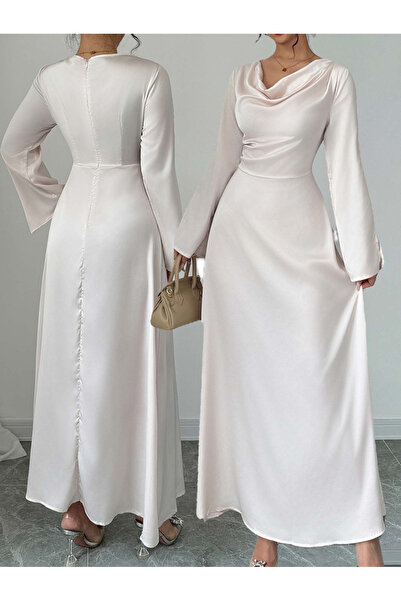 Take Two By Styli Off White Cowl Neck Evening Maxi Dress