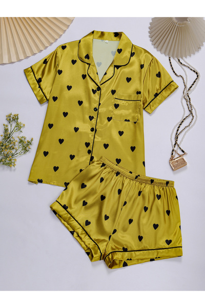 Take Two By Styli Multi-Color Hear Print Shirt and Shorts Pajama Set