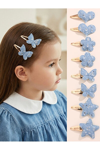 Take Two By Styli Pack of 8 - Girls Blue Denim Sequin Hair Accessories