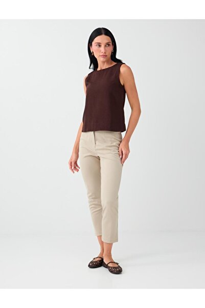 Jimmy Key Stone High Waist Zipper Trousers with Detailed Cuffs