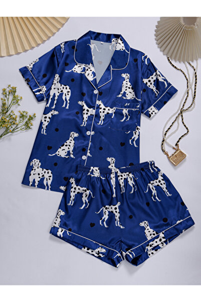 Take Two By Styli Blue Graphic Print Shirt and Shorts Pajama Set