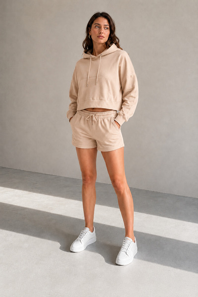 fasardi Women's Hooded Kangaroo Pocket Crop Sweatshirt and Shorts 2-Piece Set...