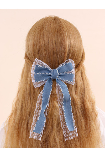 Take Two By Styli Girls Blue Lace Details Bow Hair Clip