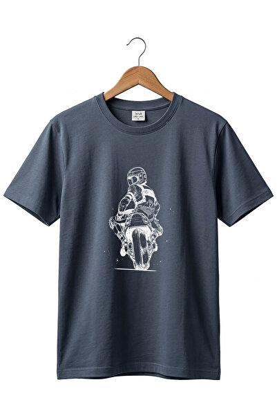 The Baski Unisex Motorcycle Drawing Printed Cool Short Sleeve Crew Neck 100% ...