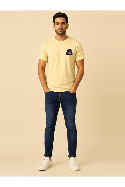 FALCON By Styli Beige Short Sleeve Crew Neck T-Shirt