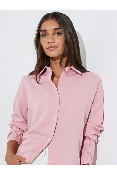 Styli Pink Embellished Long Sleeves Oversized Shirt