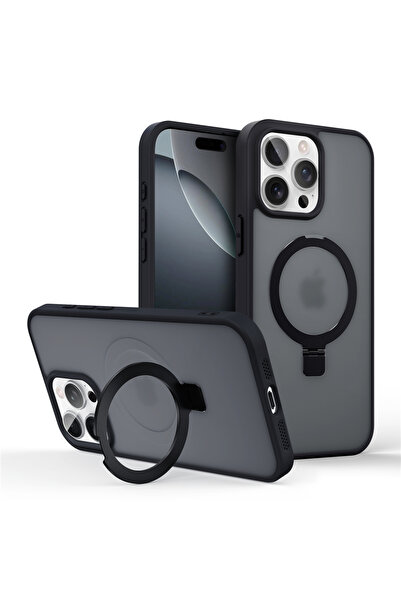 Choice25 iPhone 16 Black Matte Metal Ring Magnetic Phone Case for Magsafe IPh...