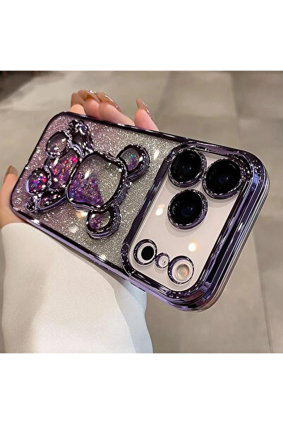 Choice82 iPhone17 Pro Max Purple Colorful Bear Flowing Sand Shining Phone Cas...