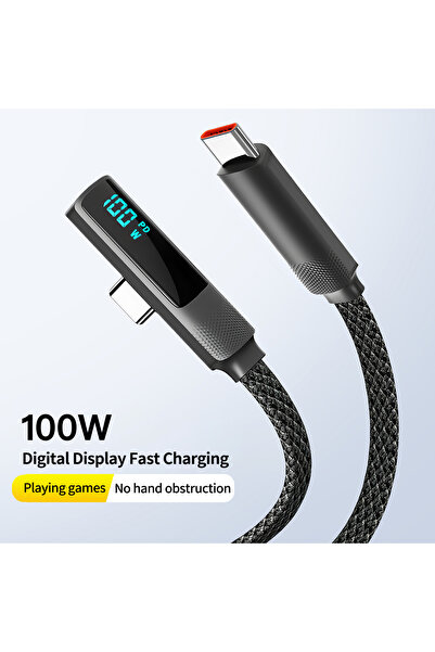 Choice 1.2m Display C-C 100W USB C to C Cable with LED Display,Ergonomic 90° ...