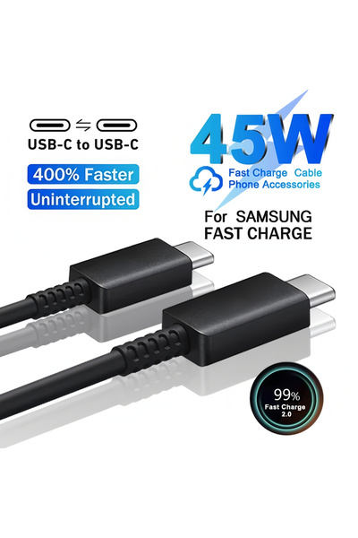 choice2 2m Black 45W 5A Fast Charge Cable Dual USB-C For S22 S23 FE S24 S25 P...