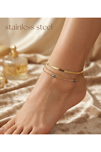 stainless steell 316L Italian Steel Gold Color Evil Eye Bead Design 2-Piece A...