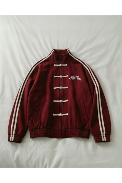 Touz Moda Spider Çift Çizgili Baskılı Oversize China Unisex Ceket