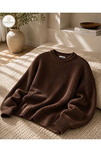 DepoExport Women's Premium Oversize Soft Crew Neck Knitwear Sweater