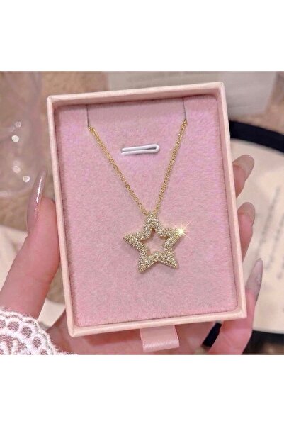 Heda Jewelry قلادة على شكل نجمة - قلادة نسائية بتصميم نجمة من الفولاذ - لون ذهبي