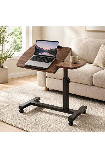 Generic Brand Adjustable mobile laptop desk, solid wood desktop, with wheels ...
