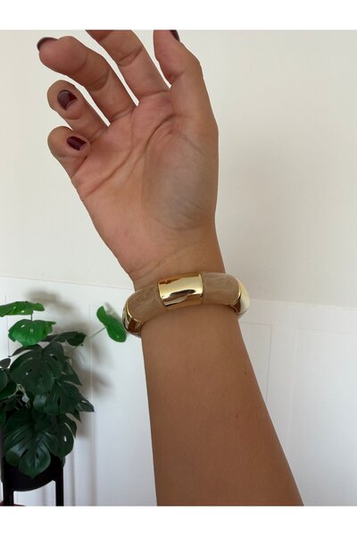 DGK COLLECTİON Awesome Bone Bracelet in Mink and Gold Colors, with Elastic, S...