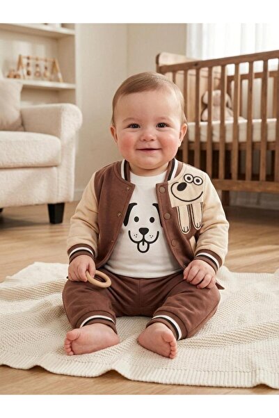 Efemkids Dog Embroidered 3-Piece Baby Boy Set 0-3 Months 3-6 Months 6-9 Month...