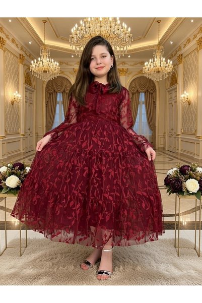 BES TREND Girls' Princess Evening Dress Lace Leaf Pattern Full Length Graduation Wedding Special Occasion Dress