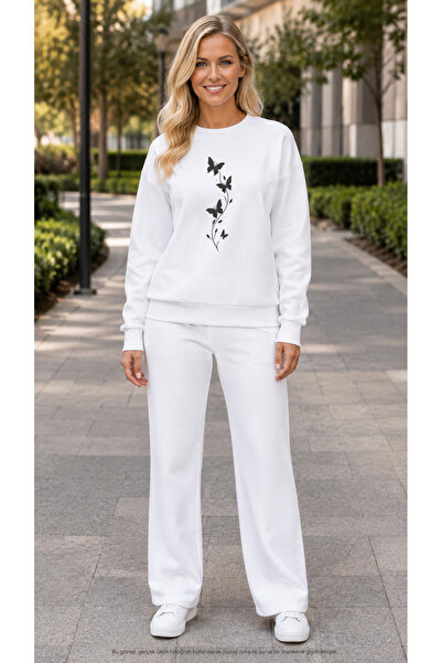 TREND EMMODA Women's Ivy Detailed Butterfly Printed Tracksuit Set/Round Neck ...