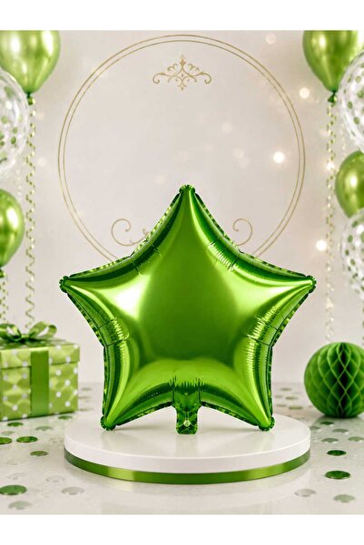 Parti Dükkanı Green Star Foil Balloon 24 Inch 60 cm Helium Compatible Birthda...
