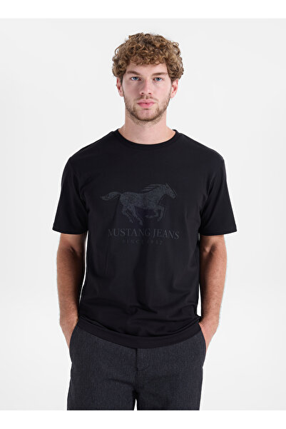 Mustang Siyah Erkek Relaxed Baskılı T-Shirt M6WM-TST1002