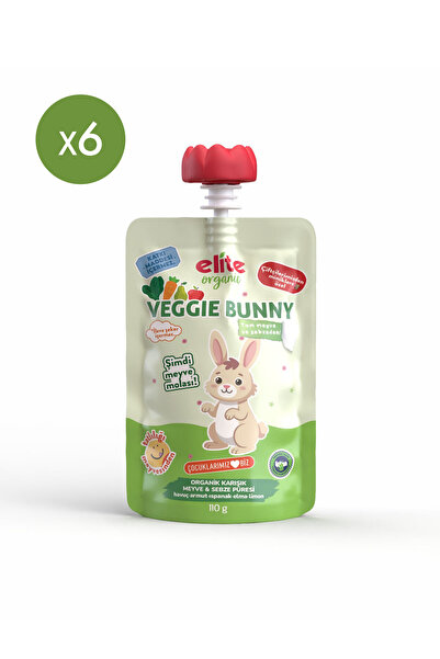 Elite Naturel 6'lı Veggie Bunny Organik Karışık Meyve ve Sebze Püresi 110 Gr