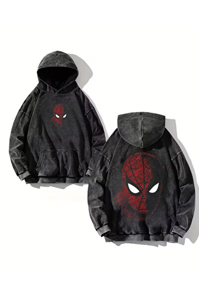 Toum Hanorac cu glugă vintage cu imprimeu Spider Retro