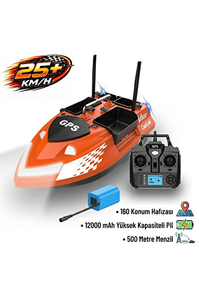 SAZAN YEMLEME BOTU Flytec V802 Pro 500M Menzilli, GPS'li, 160 Konumlu, Oto Eve Dönüş, Yüksek Kapasiteli Batarya, Yüksek Hızlı (25Km/S Hız) Balık, Sazan Yemleme Teknesi ve Botu Normal Paket