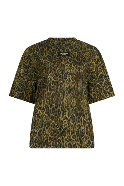 Just Cavalli Yeşil Kadın Bisiklet Yaka Leopar T-Shirt 79PAHE08
