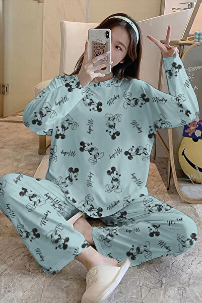 kuzey homewear Long Sleeve Pajama Set Mickey Supersoft Basic Single Jersey