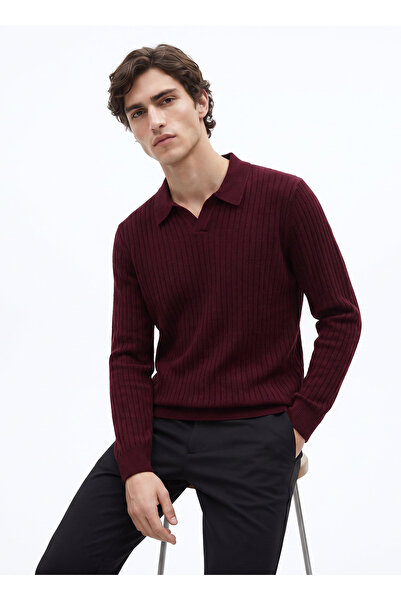 Fabrika Bordo Erkek Slim Fit Fitilli Kazak F6WM-KZK 2033