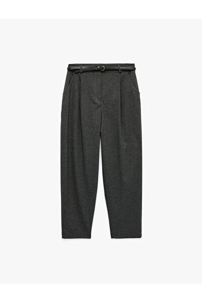 Koton High Waist Carrot Pants with Belt Detail and Pockets, Viscose Blend