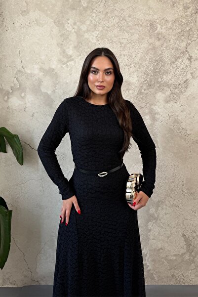 Elbee Fashion Woman Μαύρο δαντελένιο φόρεμα