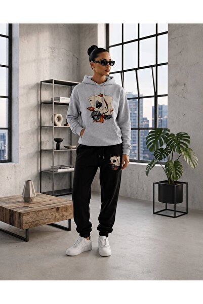 CLOTHES33 Hooded Sweat Suit 2-Piece Combination Winter Patterned Zar Printed ...
