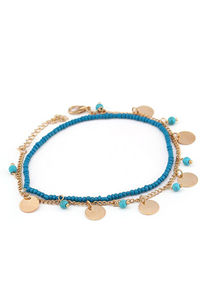 VeeShop Set bratari de glezna etnice, lantisor cu banuti si margele turcoaz -...