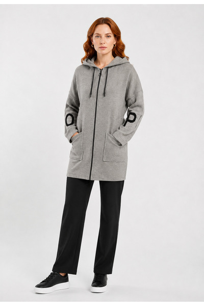 Neden Tekstil Women's Hooded Comfortable Fit Knitwear Cardigan
