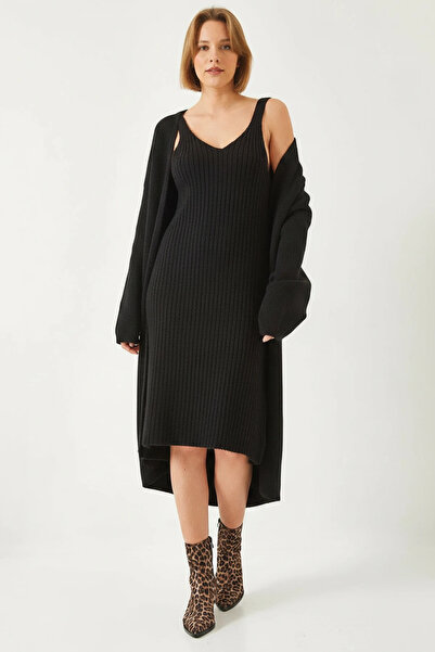 Generic Brand Women's Dress and Cardigan Double Black Set