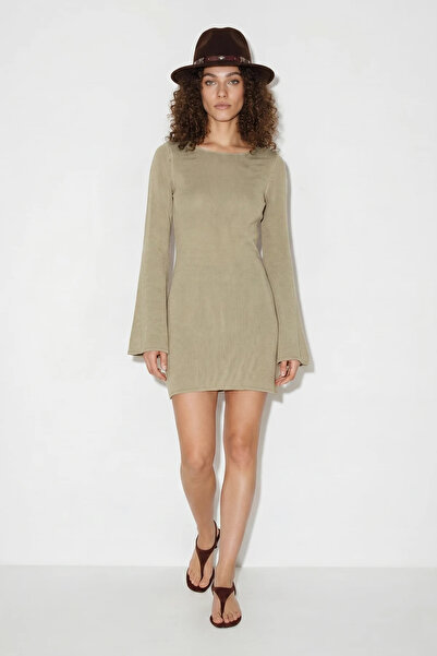 Şeker Portakalım Women's Boat Neck Knitwear Mini Light Green Dress