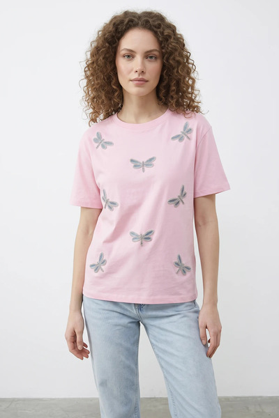 Efnaz style Women's Bead Stone Embroidered Dragonfly Patterned Comfortable Fi...