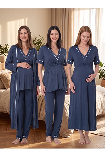 Lohussa New Season Indigo Piping Detailed Buttoned Design Short Sleeve 100% C...